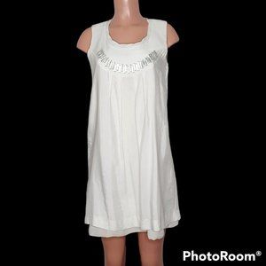 MK2K Ivory Embellished Sleeveless Dress Clear Beads Layered Look A-Line